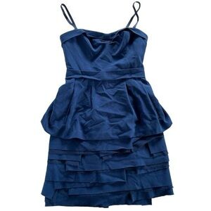 BCBGMAXAZARIA Annika Origami Navy Cocktail Dress- Layered Straplesss Sz 12